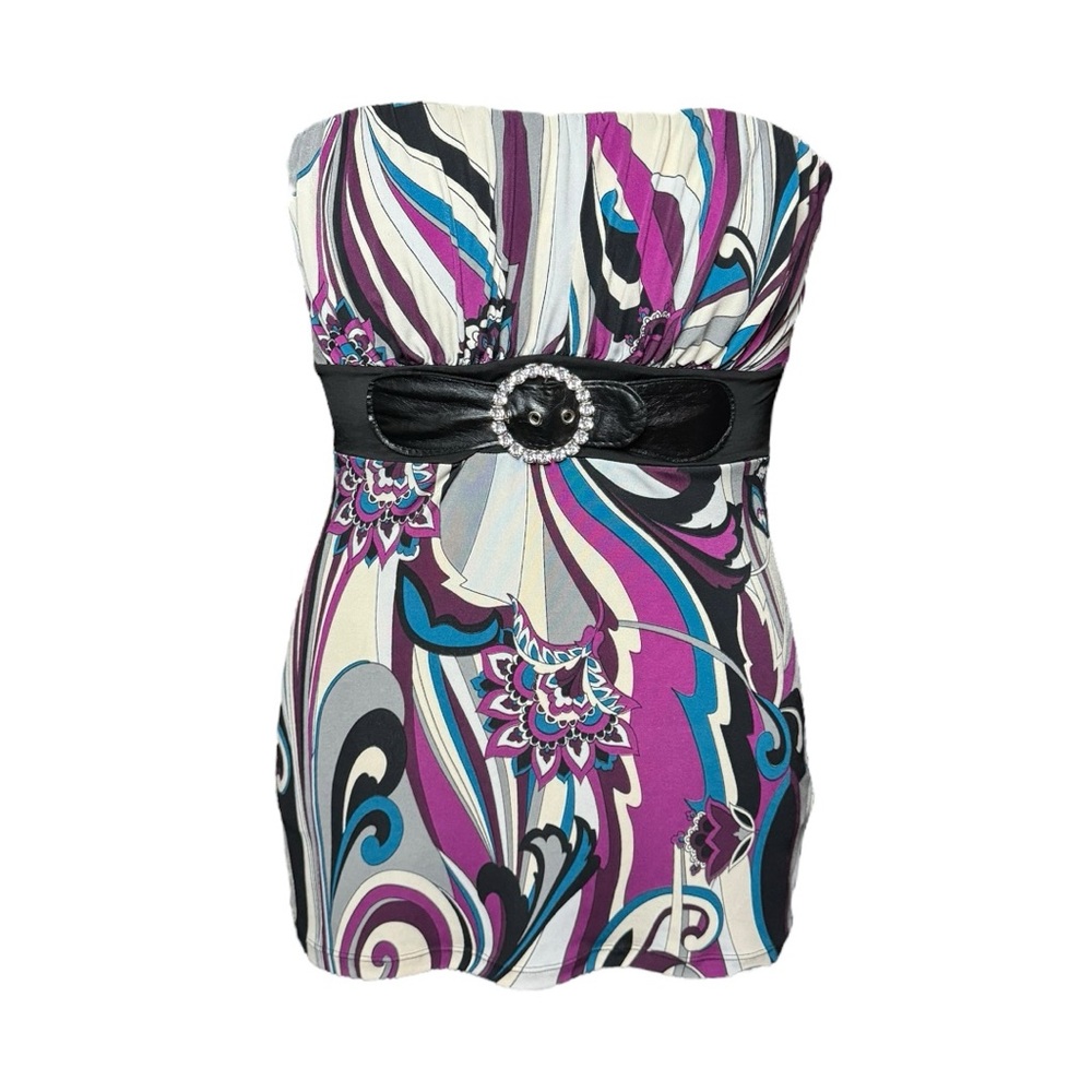 Sele Multicolor Belted Tube Y2k Tube Top